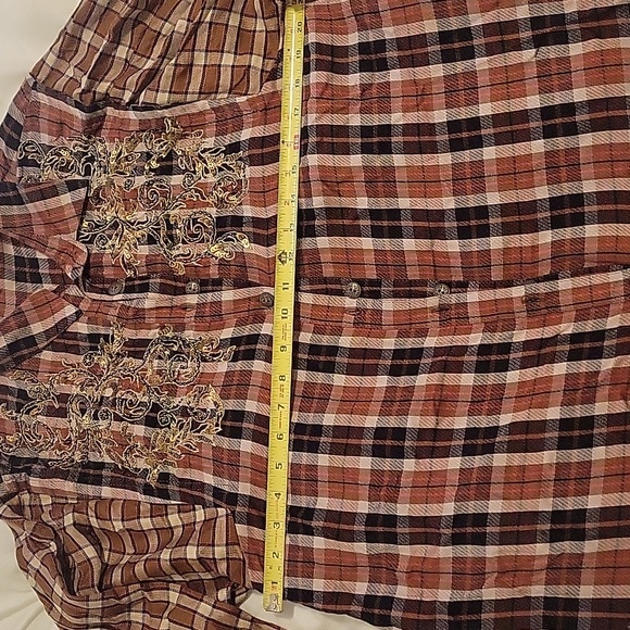 NWOT Free People plaid embroidered & sequin detail top - Picture 5 of 6